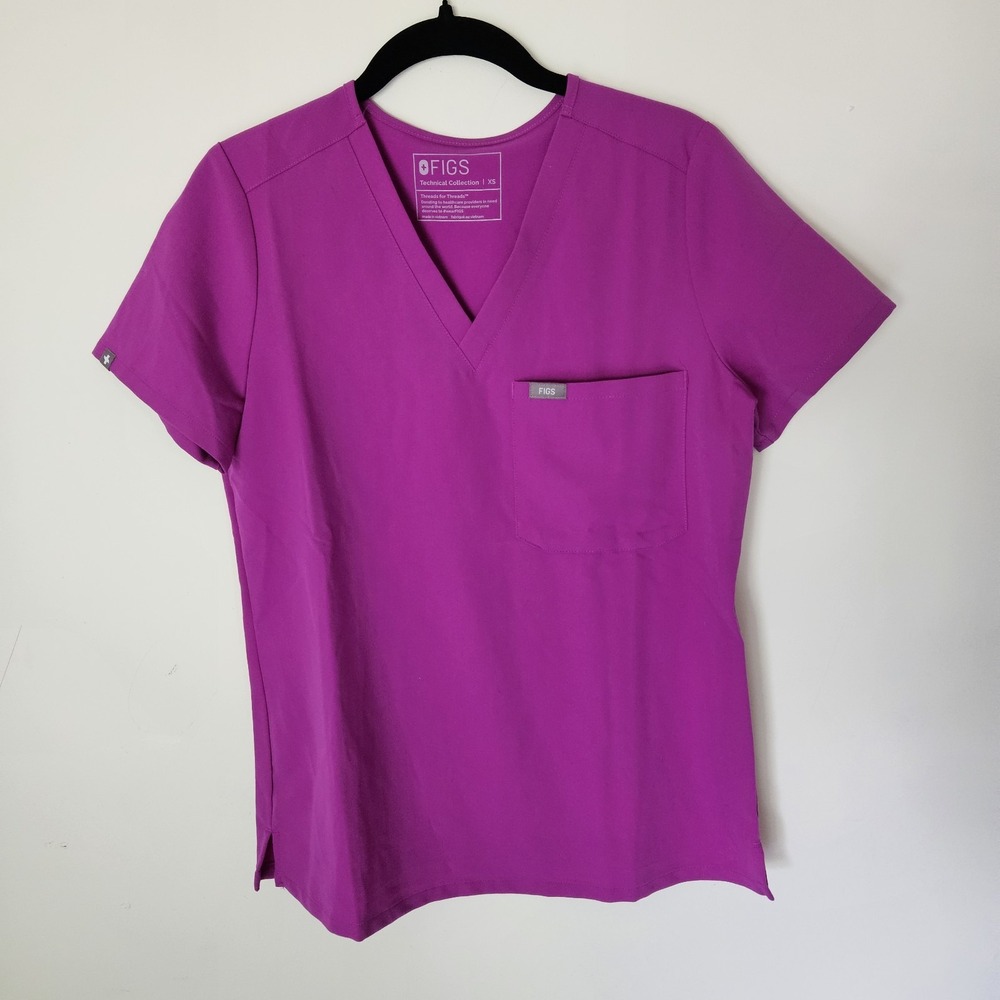FIGS XS Technical Collection Scrubs Women Shirt Size XSmall Magenta Purple Nurse